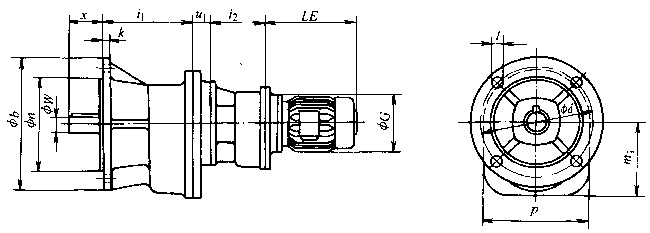 QVU系列齒輪減速三相異步電動機凸緣安裝外形及其安裝尺寸