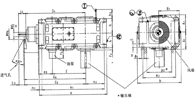 直交軸齒輪箱三級(jí)傳動(dòng)立式安裝(B3.V)