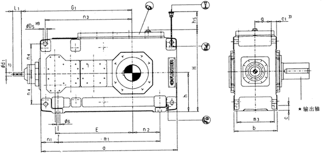 直交軸齒輪箱四級傳動臥式安裝(類型B4.H)