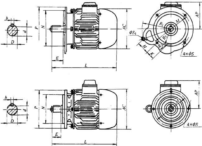 YEZ系列錐形轉子三相異步電動機外形尺寸(H112~180mm)